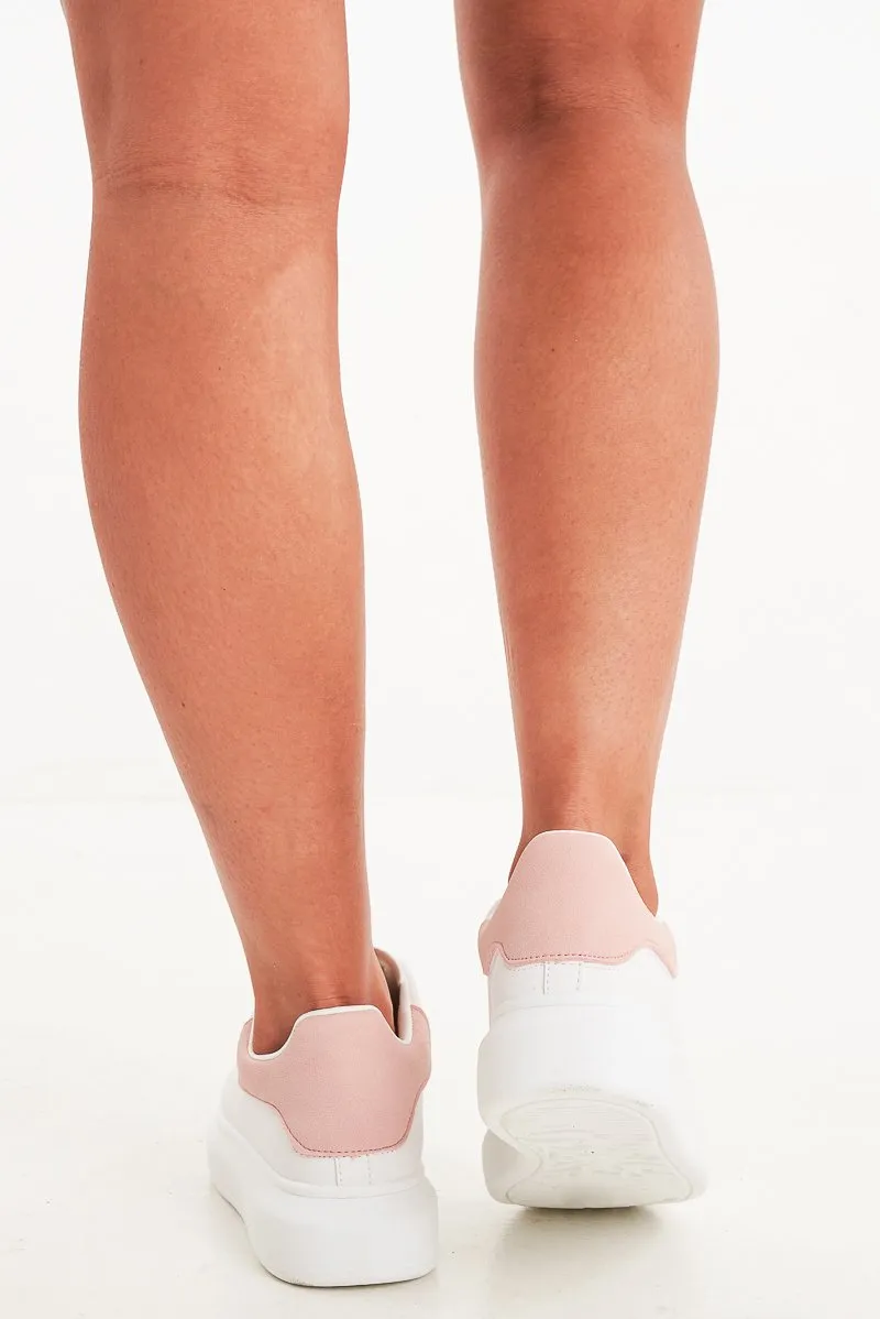 White Pink Faux Suede Insert Chunky Sole Trainers - Yuki sold by Rebellious Fashion product image thumbnail 4