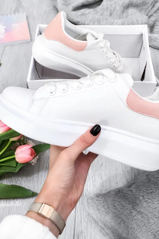 White Pink Faux Suede Insert Chunky Sole Trainers - Yuki sold by Rebellious Fashion