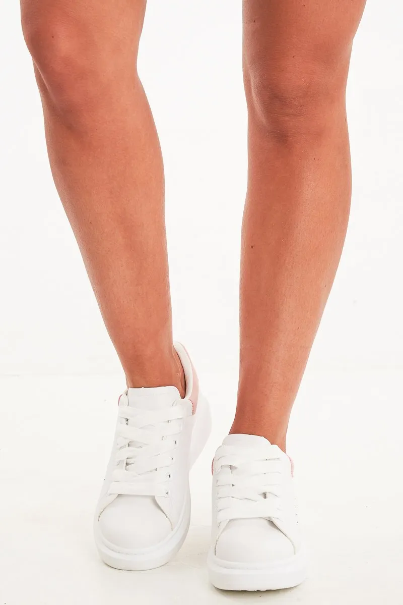 White Pink Faux Suede Insert Chunky Sole Trainers - Yuki sold by Rebellious Fashion product image thumbnail 2