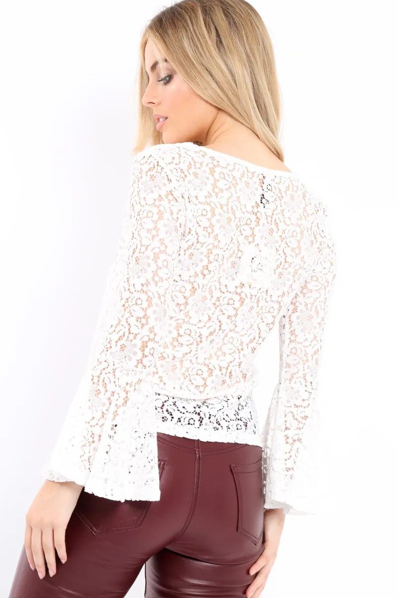 White Lace V Neck Top - Honey sold by Rebellious Fashion product image thumbnail 4
