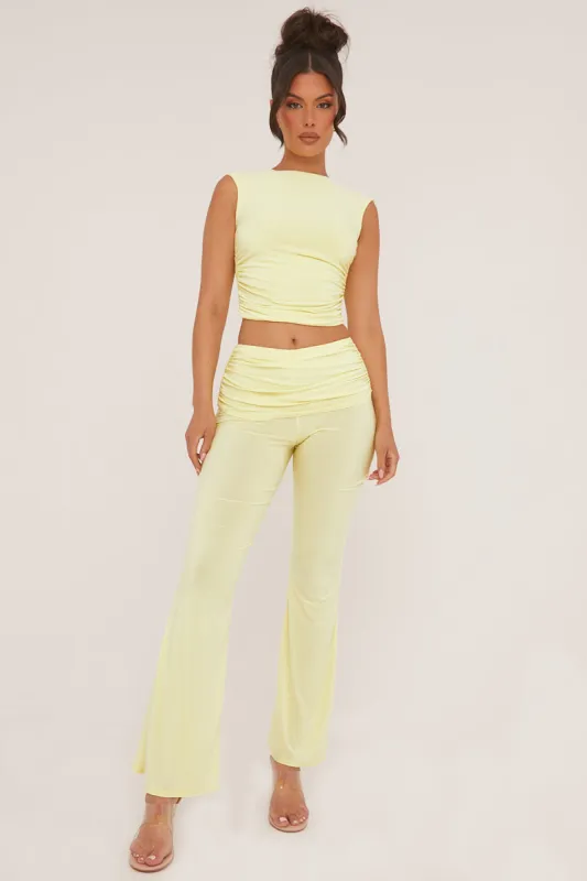 Yellow Ruched Cropped Top & Trousers Co-ord Set - Edie sold by Rebellious Fashion