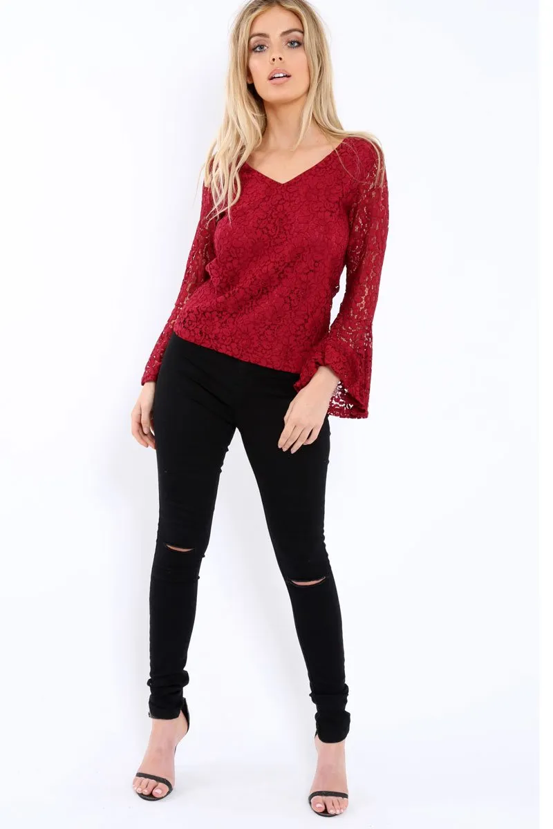 Wine Lace V Neck Top - Honey sold by Rebellious Fashion product image thumbnail 2
