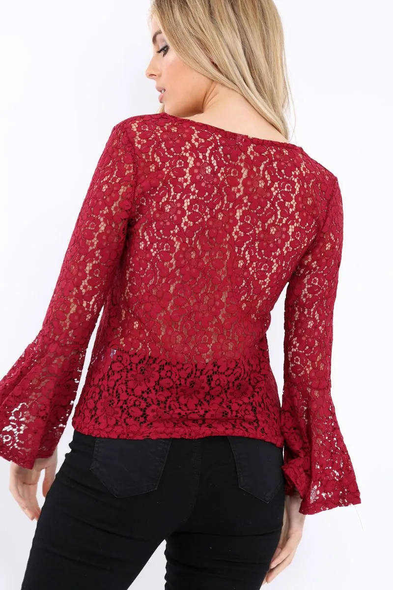 Wine Lace V Neck Top - Honey sold by Rebellious Fashion product image thumbnail 4