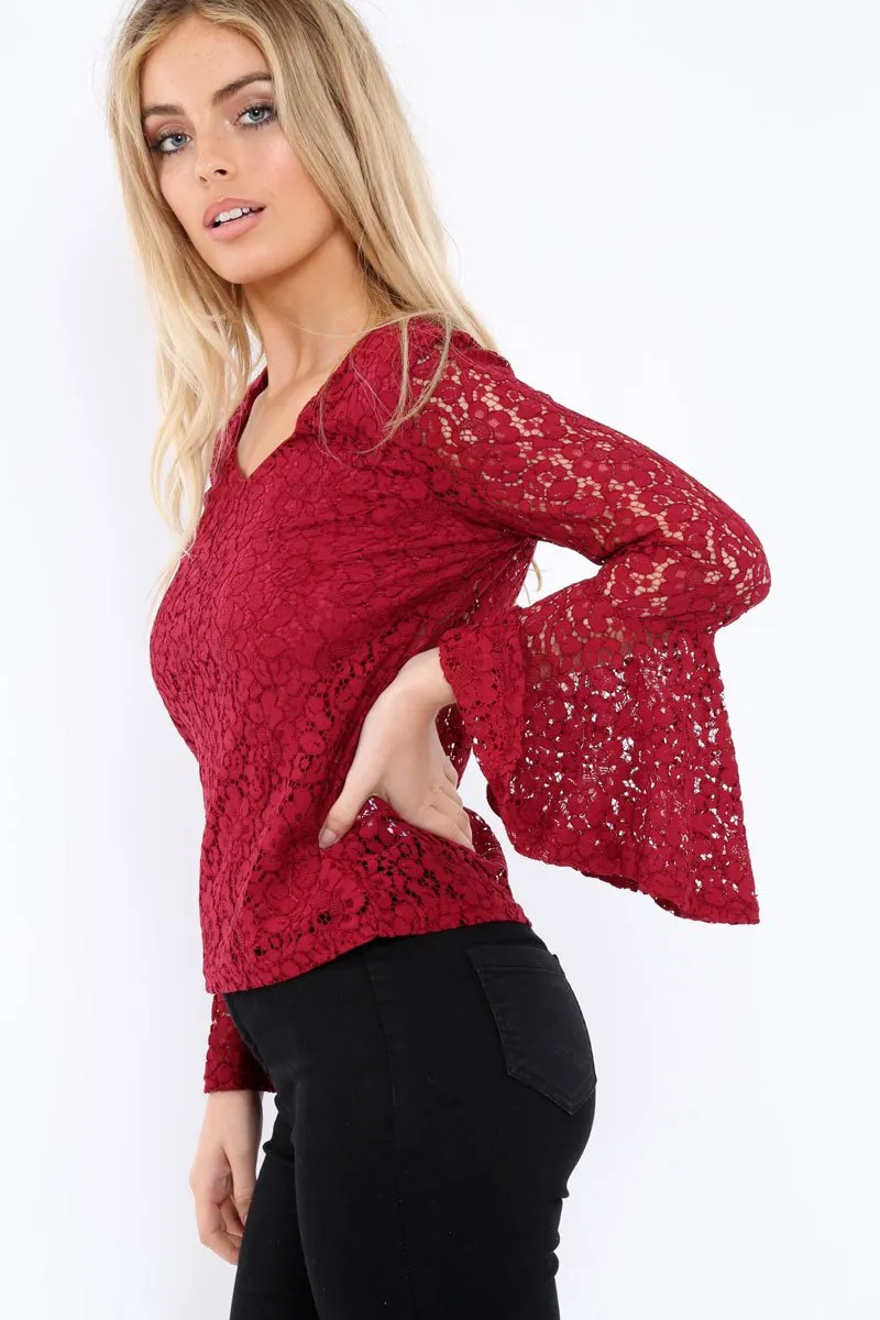 Wine Lace V Neck Top - Honey sold by Rebellious Fashion product image thumbnail 3