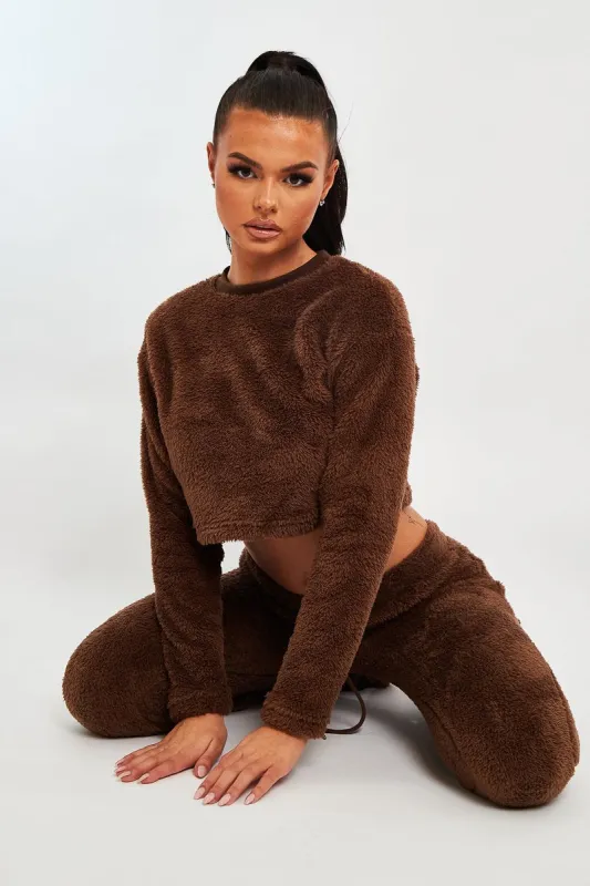 Chocolate Round Neck Teddy Sweatshirt - Delsie sold by Rebellious Fashion