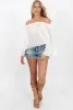 White Pleated Three Quarter Bell Sleeve Crop - Stacey sold by Rebellious Fashion