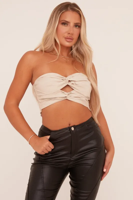 Beige Bandeau Twist Front Cropped Top - Annina sold by Rebellious Fashion