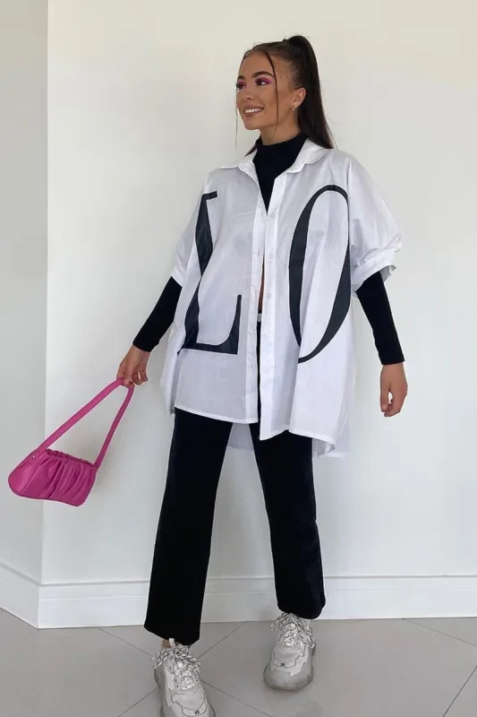 White Oversized LO VE Shirt - Harmony sold by Rebellious Fashion
