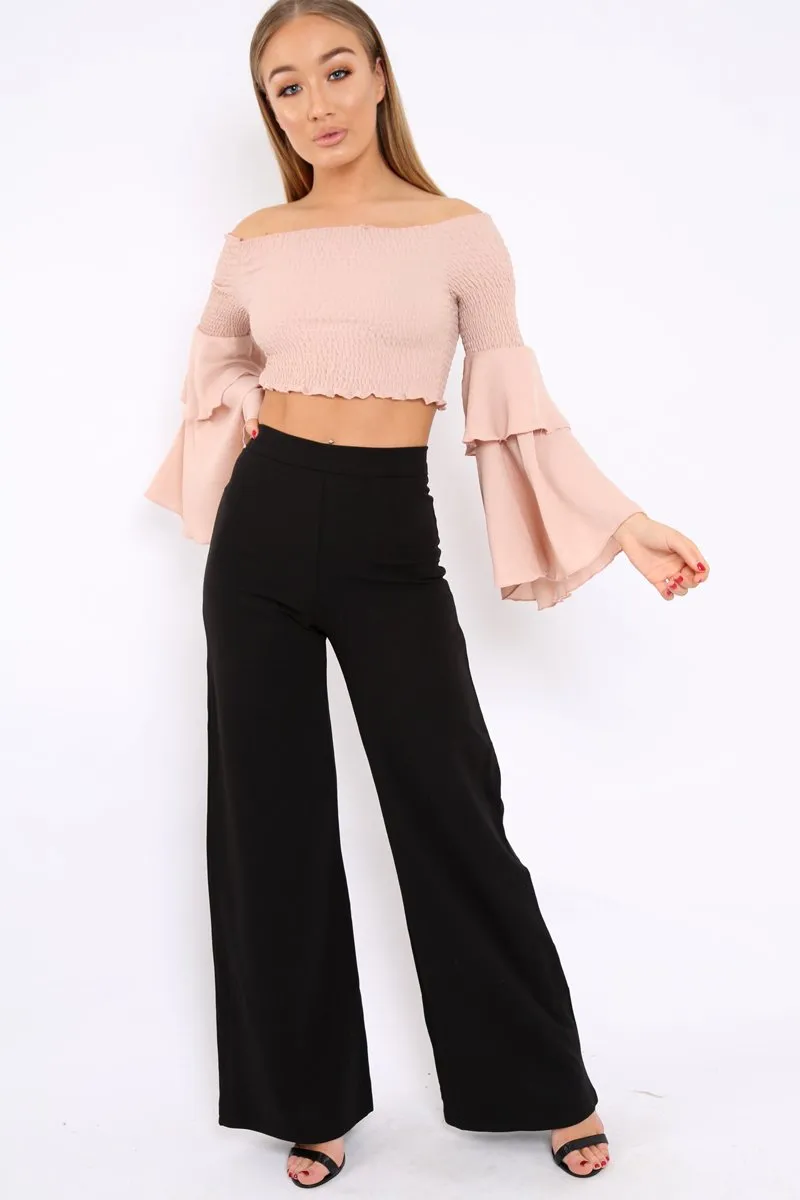 Rose Shirred Bardot Crop Top with Ruffle Sleeves - Dee sold by Rebellious Fashion product image thumbnail 2