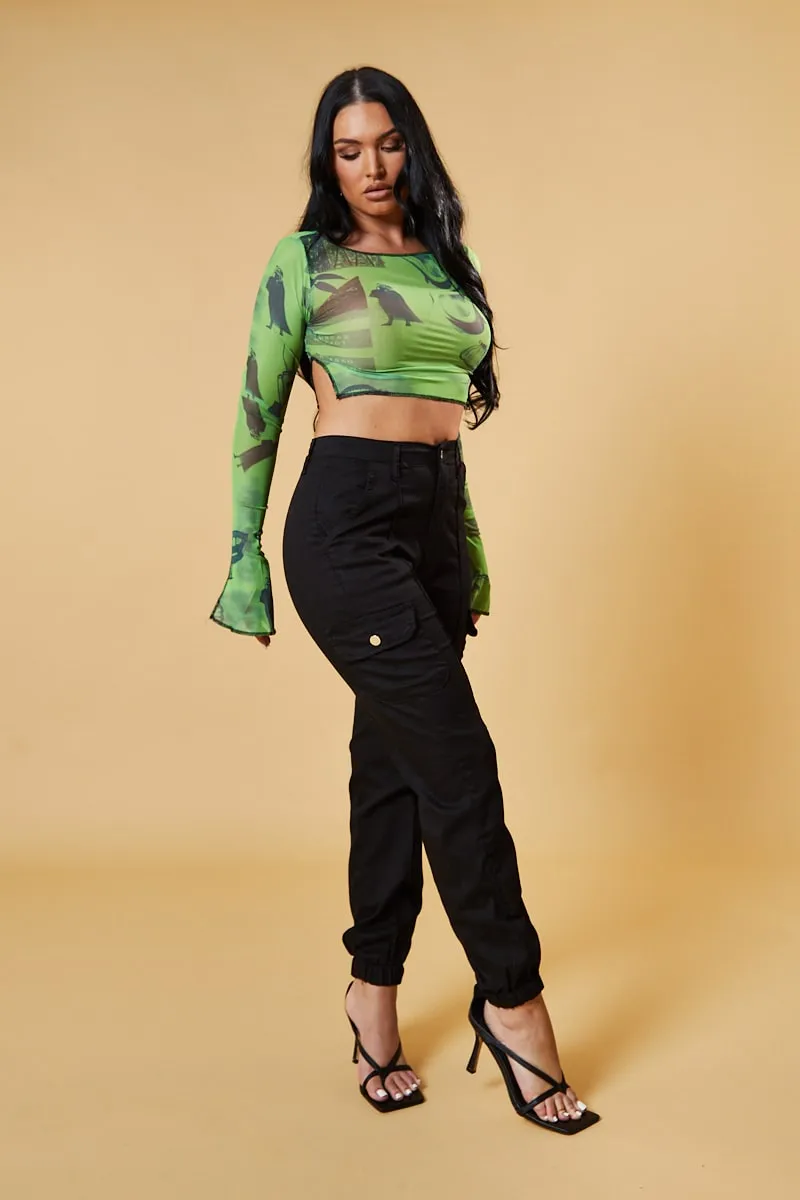 Green Abstract Print Mesh Cropped Top - Cucu sold by Rebellious Fashion product image thumbnail 2