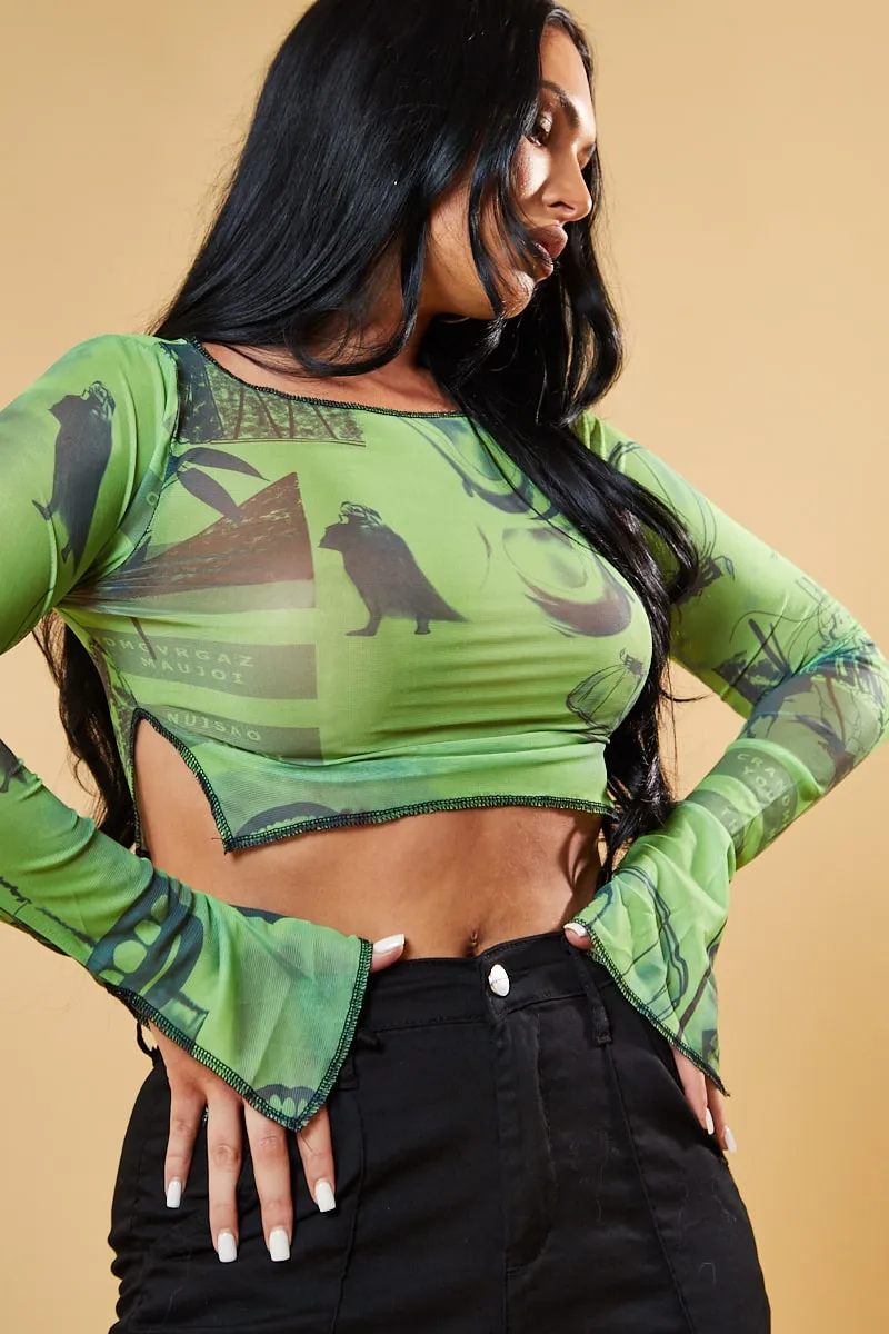 Green Abstract Print Mesh Cropped Top - Cucu sold by Rebellious Fashion product image thumbnail 3