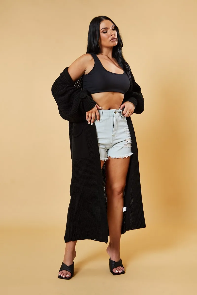 Black Longline Knit Maxi Cardigan - Ema sold by Rebellious Fashion