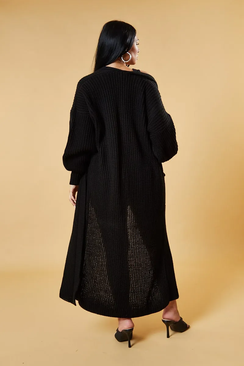 Black Longline Knit Maxi Cardigan - Ema sold by Rebellious Fashion product image thumbnail 4