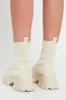 Cream Ankle High Chunky Sole Sock Boots - Bana sold by Rebellious Fashion