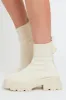 Cream Ankle High Chunky Sole Sock Boots - Bana sold by Rebellious Fashion