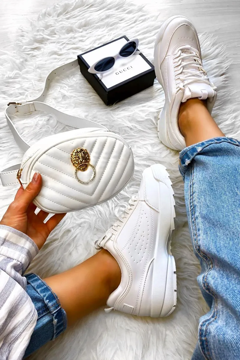 White Chunky Lace Up Trainers - Aaniya sold by Rebellious Fashion