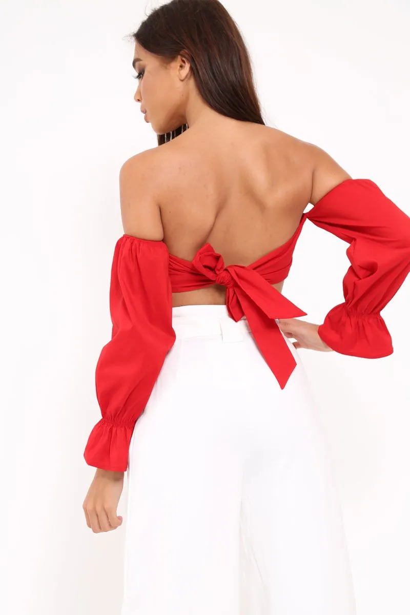 Red Buckle Front Extreme Bardot Crop Top - Theora sold by Rebellious Fashion product image thumbnail 4