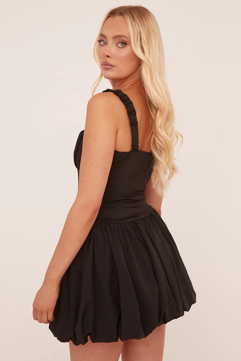 Black Ruching Detail Puffball Mini Dress - Katie sold by Rebellious Fashion product image thumbnail 5