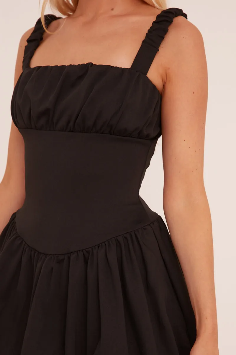 Black Ruching Detail Puffball Mini Dress - Katie sold by Rebellious Fashion product image thumbnail 4