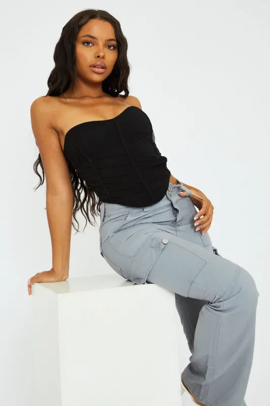 Black Mesh Corset Bandeau Crop Top - Summer sold by Rebellious Fashion