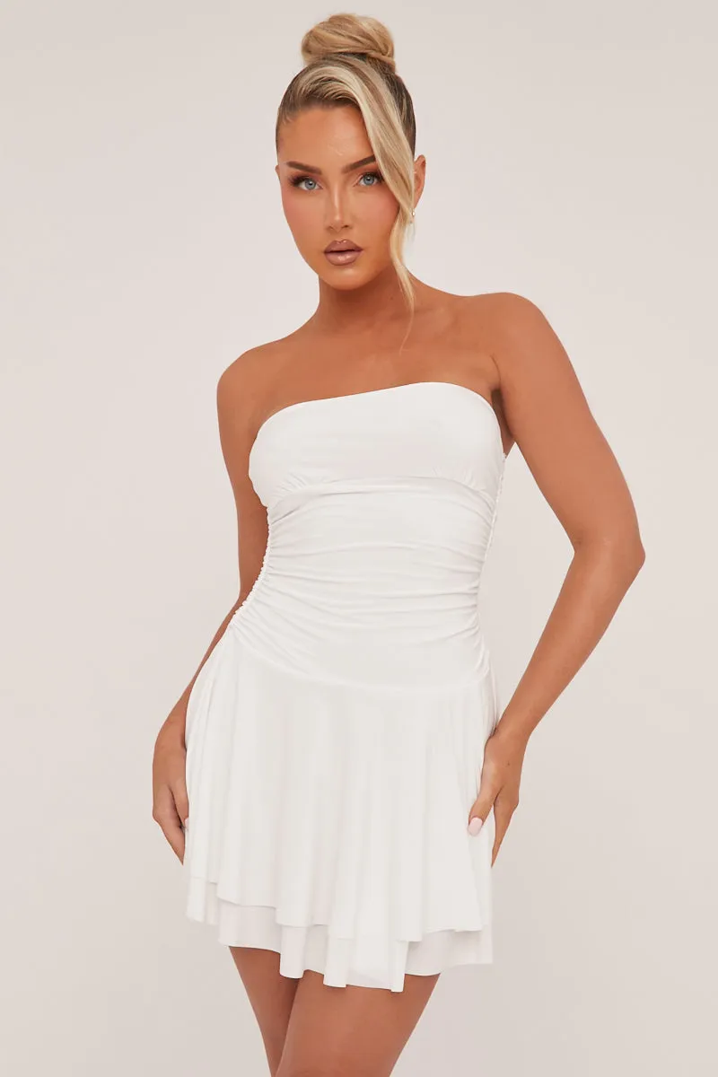 White Bandeau Ruched Skater Mini Dress - Sifan sold by Rebellious Fashion