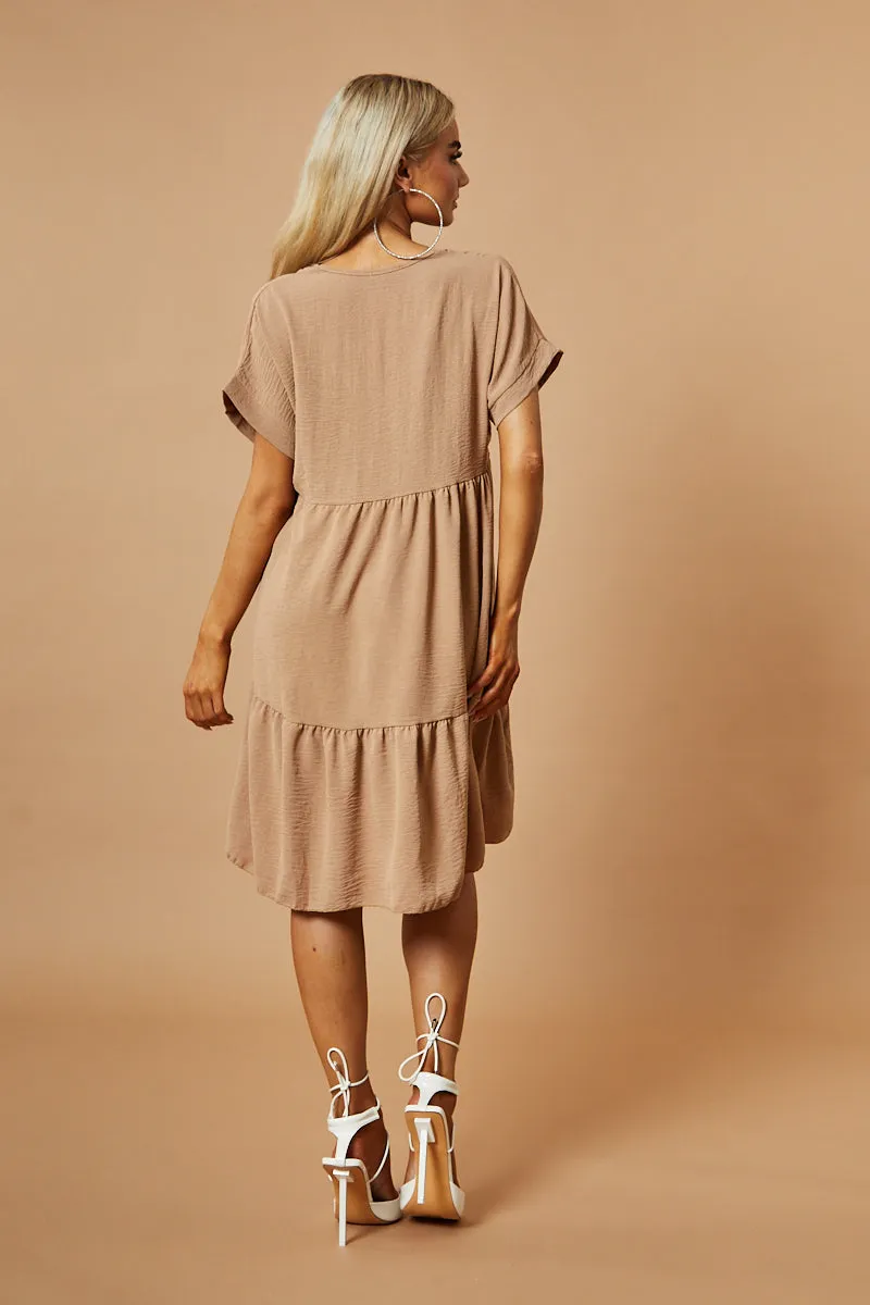 Beige V-Neck Tiered Frill Mini Dress - Kate sold by Rebellious Fashion product image thumbnail 4