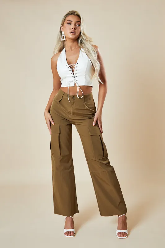 Camel Straight Leg Cargo Trousers - Nishi sold by Rebellious Fashion