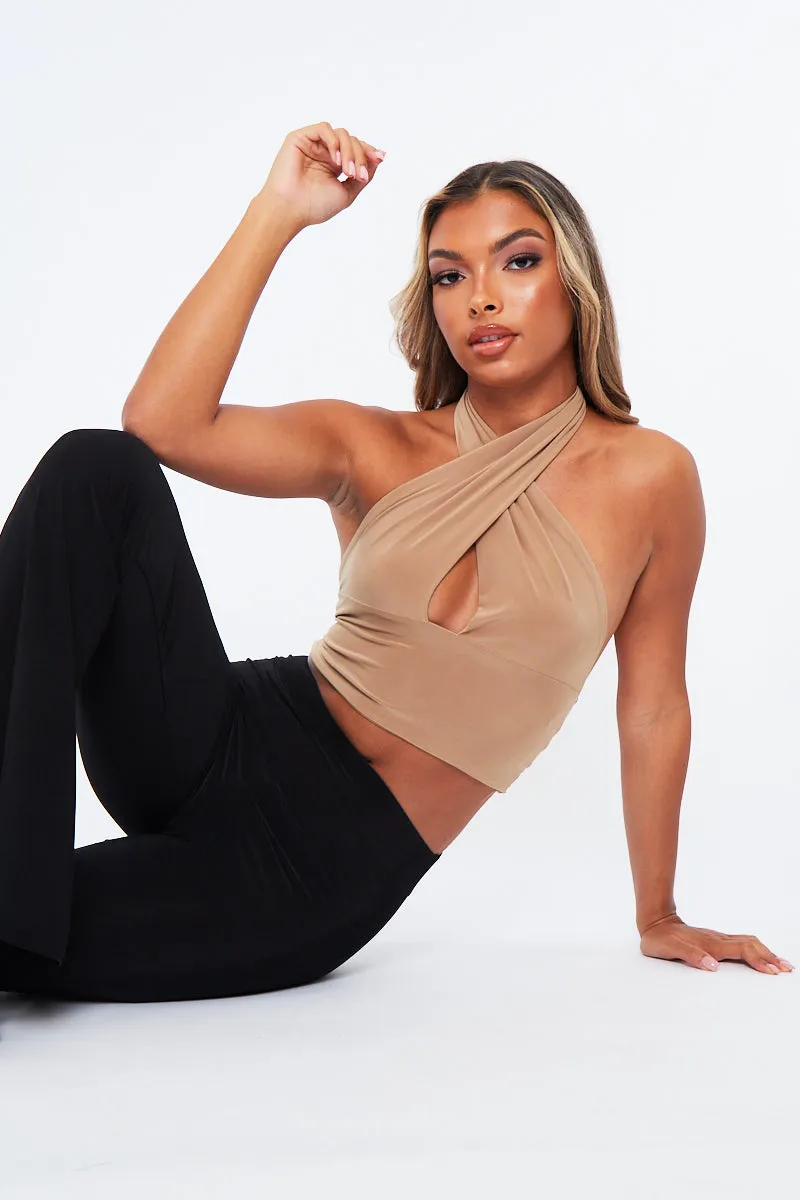 Beige Halter Neck Slinky Crop Top - Jessabel sold by Rebellious Fashion product image thumbnail 3