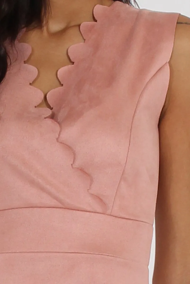 Pink Suede Scallop Hem Midi Dress - Melina sold by Rebellious Fashion product image thumbnail 4
