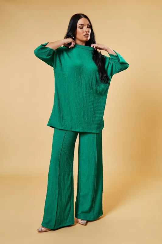 Green Textured Knit Trousers & Oversized Top Co-ord Set - Cecelia sold by Rebellious Fashion