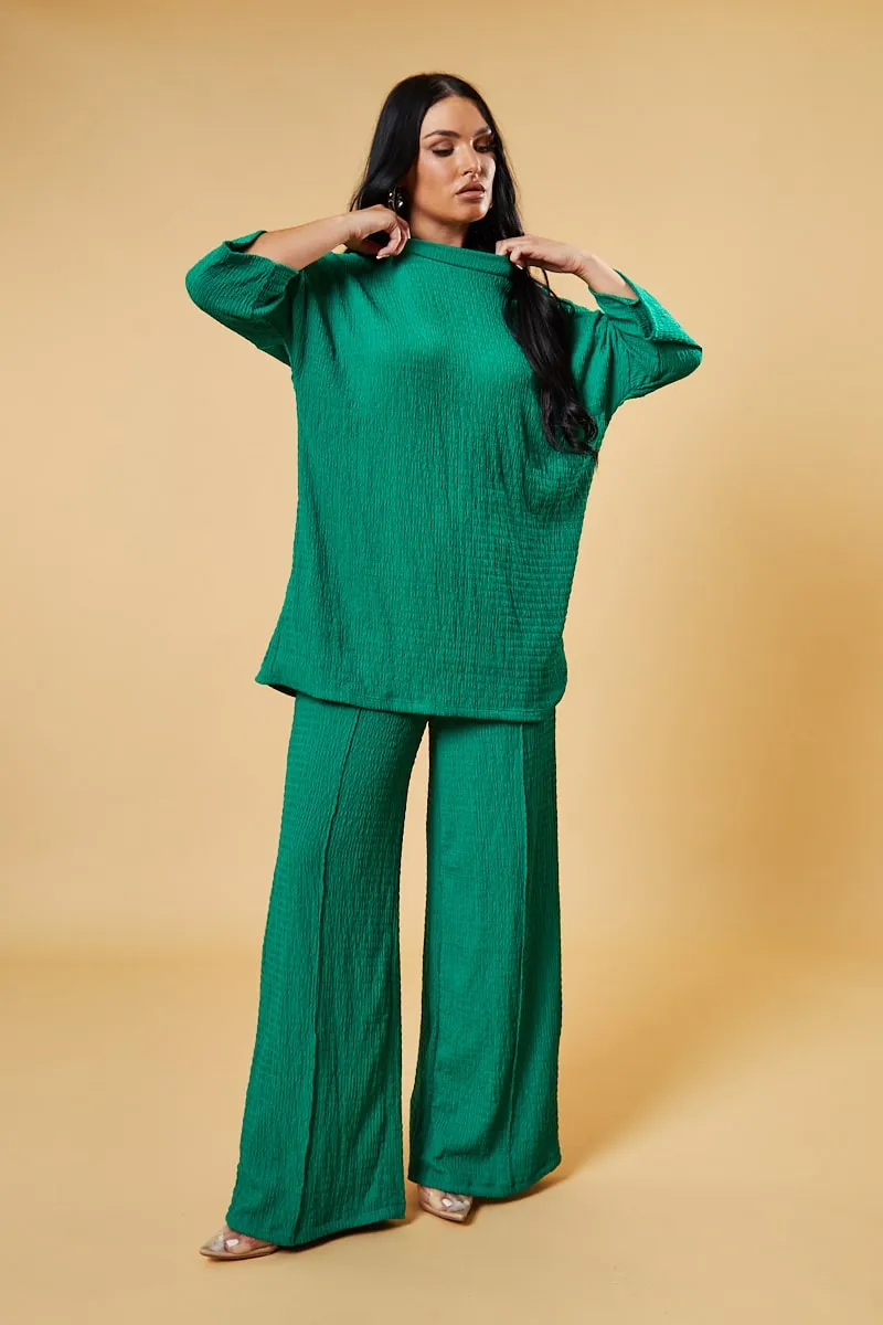 Green Textured Knit Trousers & Oversized Top Co-ord Set - Cecelia sold by Rebellious Fashion