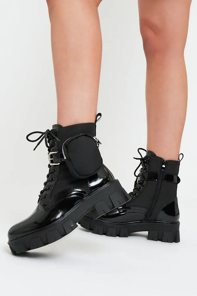 Black Chunky Sole Pouch Detail Ankle Boots - Bell sold by Rebellious Fashion product image thumbnail 3