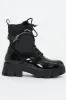 Black Chunky Sole Pouch Detail Ankle Boots - Bell sold by Rebellious Fashion