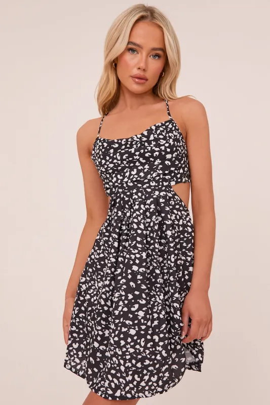 Black Leopard Print Cut Out Back Skater Dress - Miller sold by Rebellious Fashion