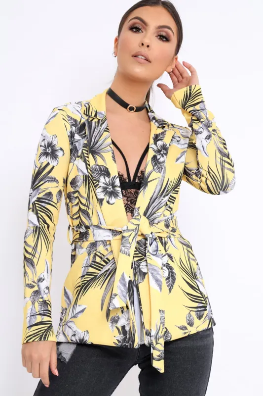 Yellow Floral Belted Blazer - Kenna sold by Rebellious Fashion