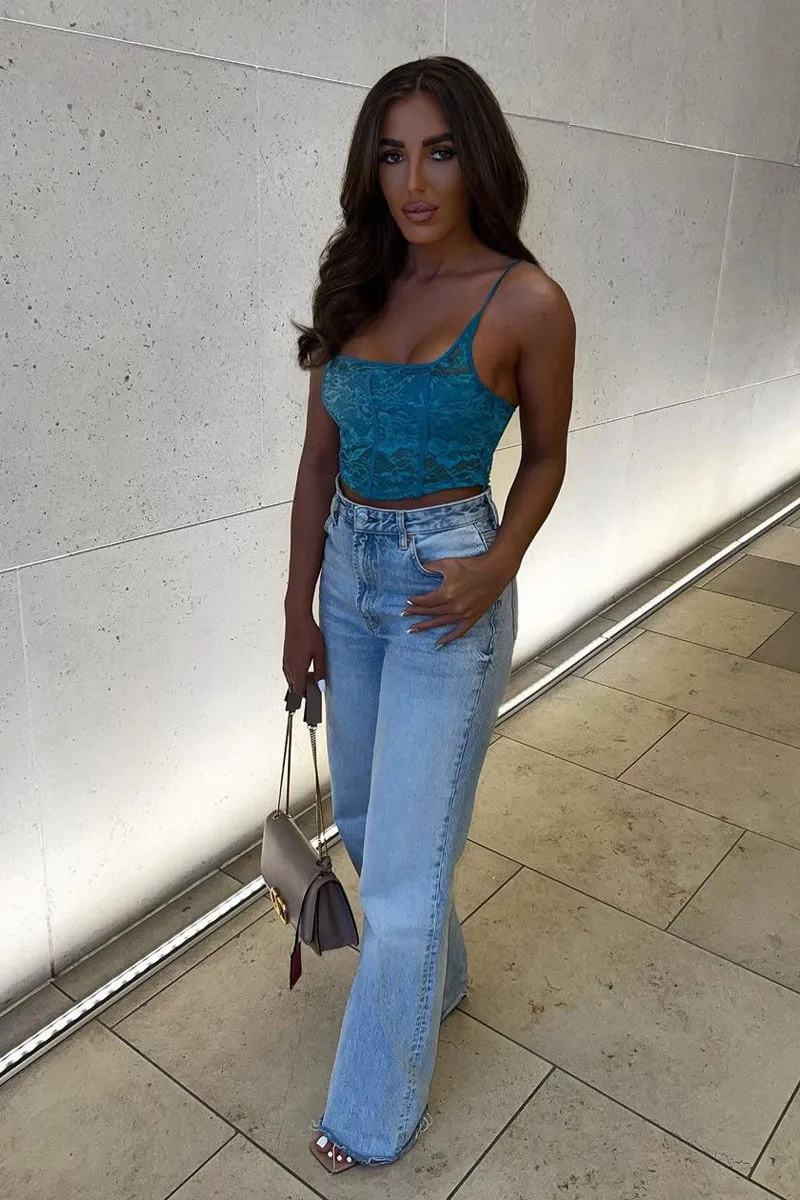 Blue Lace Corset Style Crop Top - Nicole sold by Rebellious Fashion