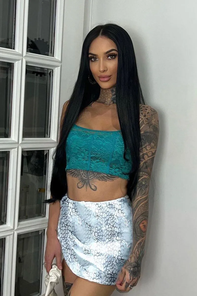 Blue Lace Corset Style Crop Top - Nicole sold by Rebellious Fashion product image thumbnail 5