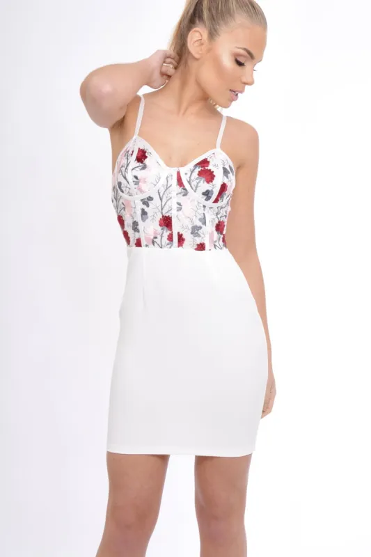 White Embroidered Bodice Mini Dress - Dionne made by Rebellious Fashion