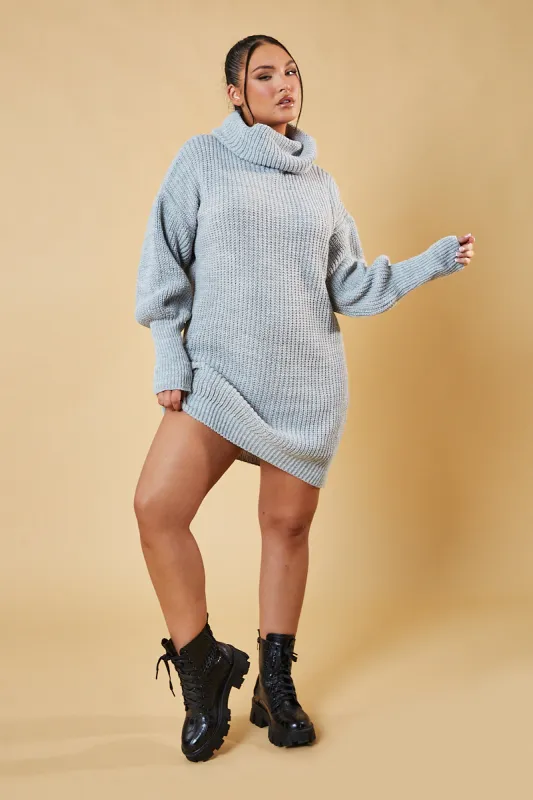 Grey Turtle Neck Knit Jumper Dress - Brooke sold by Rebellious Fashion