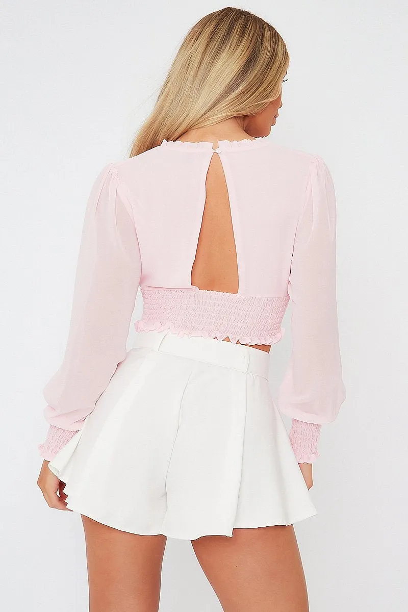 Pink Shirred Waist Long Sleeve Top - Ima sold by Rebellious Fashion product image thumbnail 3