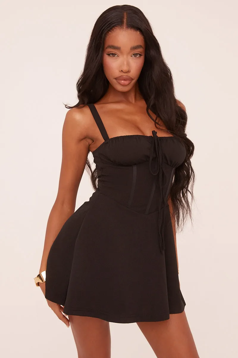 Black Corset Tie Detail Mini Dress - Silvie sold by Rebellious Fashion