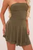 Khaki Bandeau Ruched Skater Mini Dress - Sifan sold by Rebellious Fashion