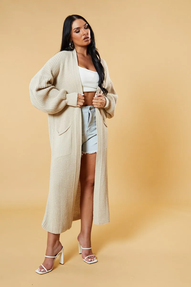Beige Longline Knit Maxi Cardigan - Ema sold by Rebellious Fashion