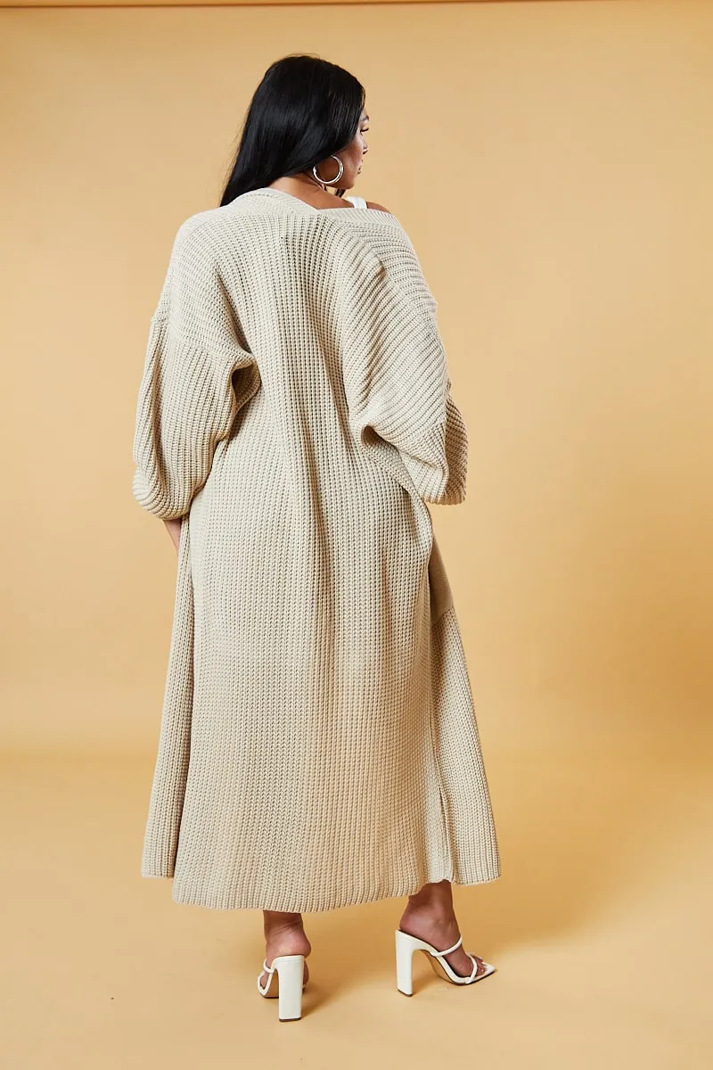 Beige Longline Knit Maxi Cardigan - Ema sold by Rebellious Fashion product image thumbnail 4