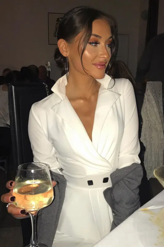 White Asymmetrical Front Detail Fitted Blazer Dress - Audrey sold by Rebellious Fashion