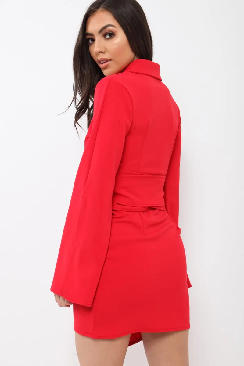 Red Blazer Dress with Ring Belt Detail - Emilie sold by Rebellious Fashion product image thumbnail 5