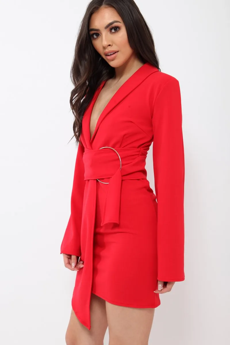 Red Blazer Dress with Ring Belt Detail - Emilie sold by Rebellious Fashion product image thumbnail 4