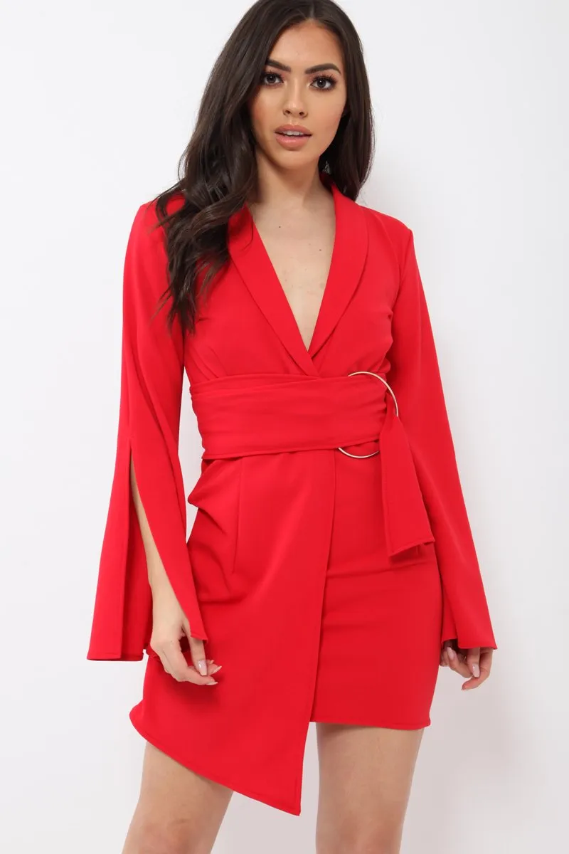 Red Blazer Dress with Ring Belt Detail - Emilie sold by Rebellious Fashion product image thumbnail 2