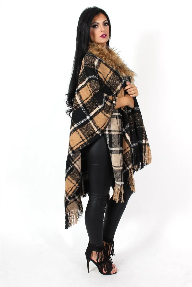 Latoya Beige Faux Fur Trimmed Cape sold by Rebellious Fashion product image thumbnail 3