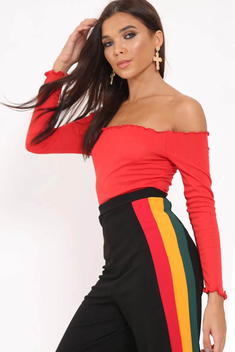 Red bardot frill bodysuit - Kari sold by Rebellious Fashion product image thumbnail 3